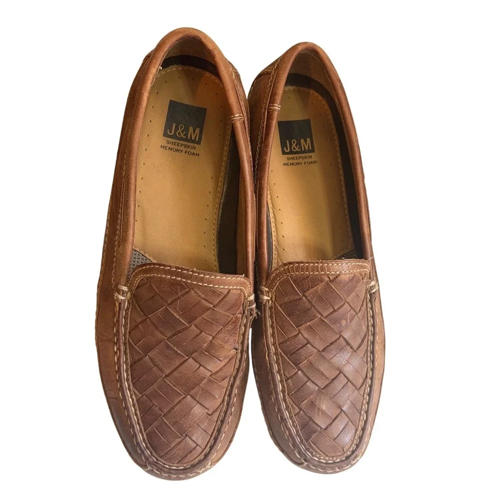 Johnston & Murphy Mens Woven Leather Loafers Brown Driving Mocs 9.5 M 25-85736